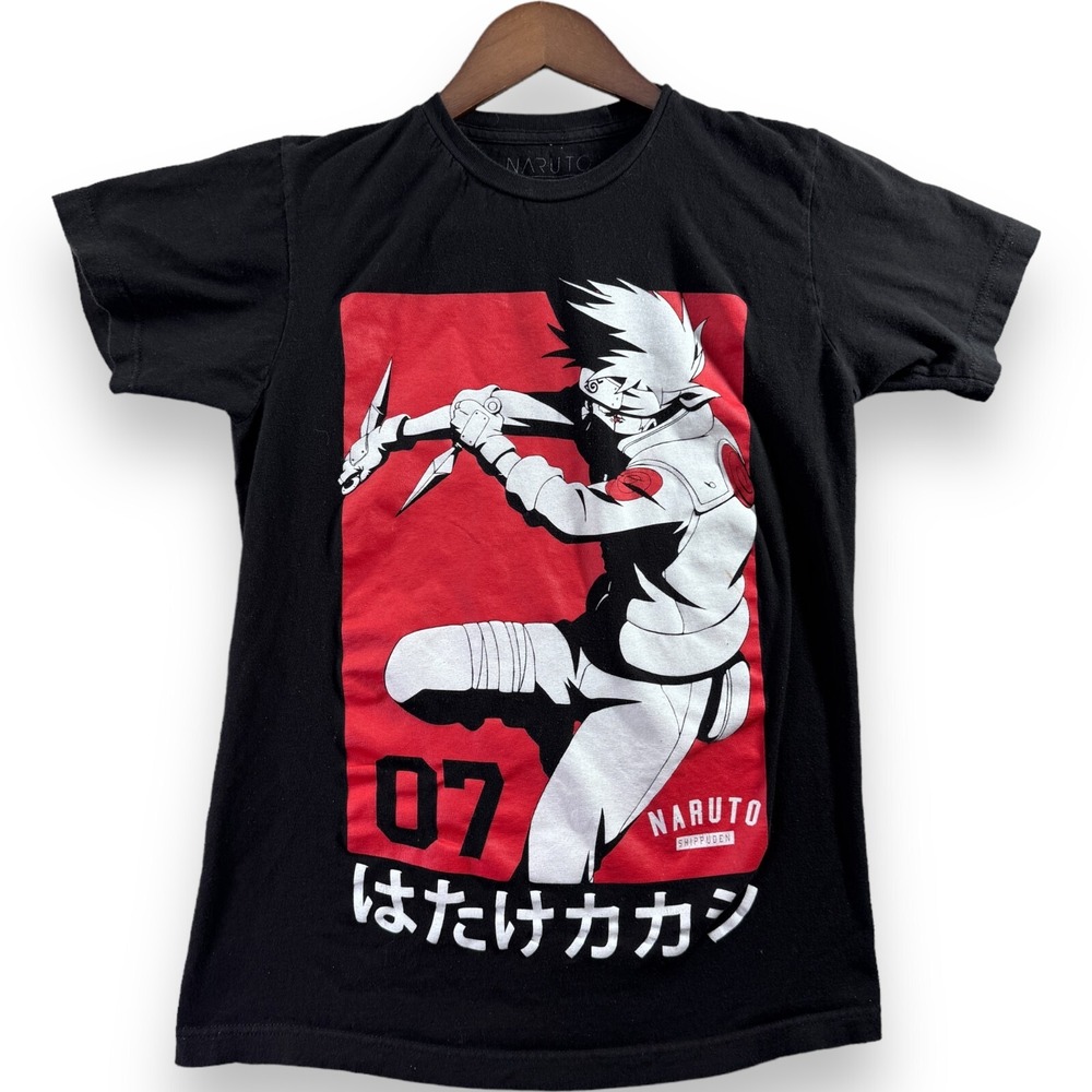 Naruto Shippuden Kakashi Hatake Ninja War Black‎ Graphic T-Shirt Mens Small
